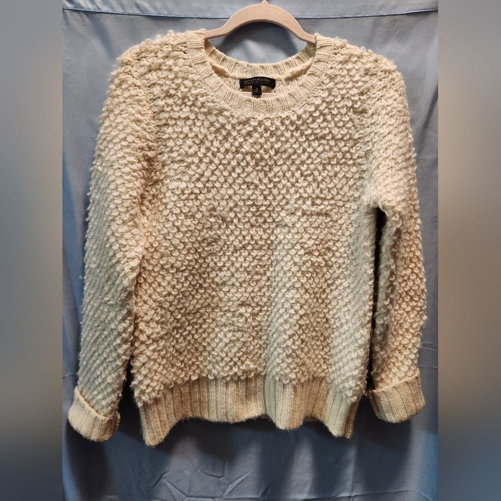 Banana Republic Cream Ivory Sweater Women Size M Italian Yarn Thick Knit Cottage